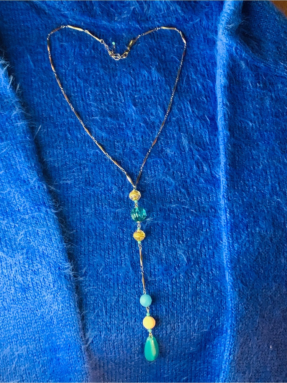 Rachel-Delicate 16” dangling beaded necklace.